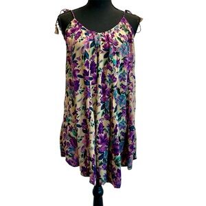 Gypsy Soul purple tan floral pleated tank top camisole bohemian hippie S/M NWT